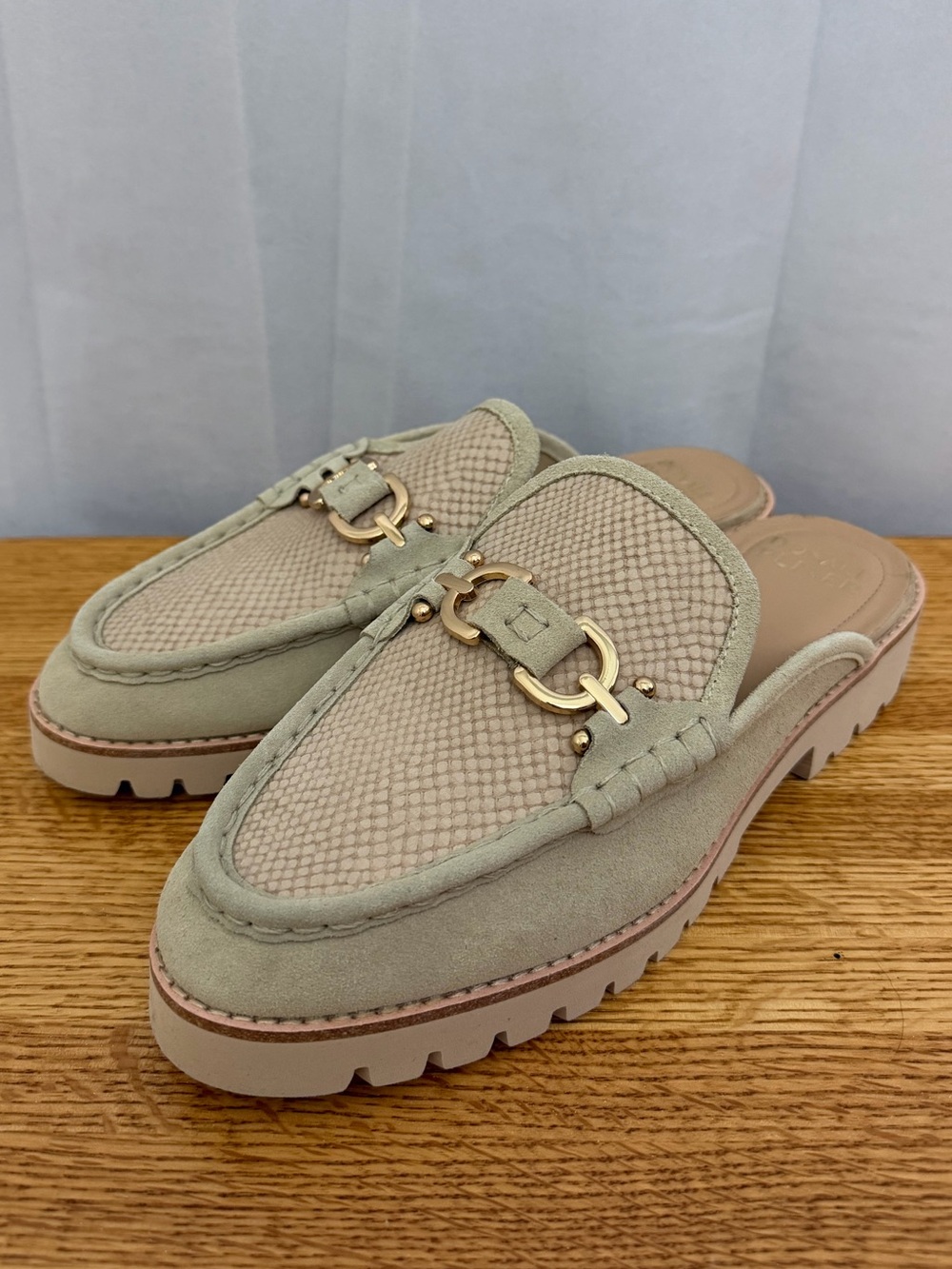 Donald Pliner Hampton Tan Platform Slip On Leather Mule Loafers Womens Size 10M